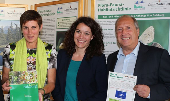 Astrid Rössler, Ingrid Felipe und Rolf Holub sind für den Umweltschutz in Salzburg, Tirol und Kärnten zuständig – und damit auch für Natura 2000. Foto: Landesmedienzentrum Salzburg