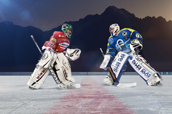 Lienz gegen Huben, dieses Eisduell wird auch heuer wieder neu aufgelegt. Das epische Bild auf einer fiktiven Eisfläche fotografierte martin Lugger vor zwei Jahren für unser erstes Wintermagazin. 