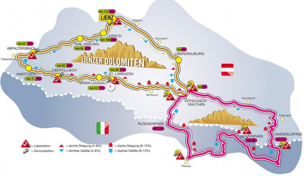 Über 232 Kilometer mit knappen 5.000 Höhenmetern führt der neue Supergiro Dolomiti. Grafik: LRC