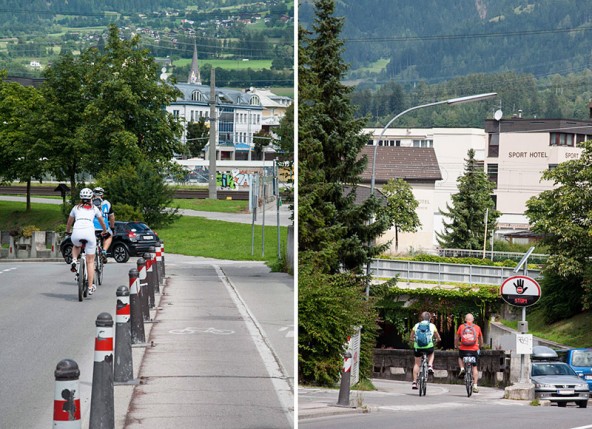 Die einen radeln lieber auf der Straße als auf dem Radweg, die anderen düsen gegen die Fahrtrichtung in die Unterführung … Alltag im Lienzer Radlersommer.