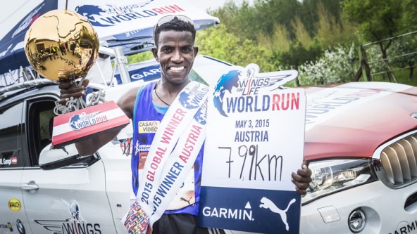 Der Äthiopier Lemawork Ketema verteidigte in St. Pölten seinen Titel und krönte sich erneut zum "Global Wings for Life World Run Champ 2015". (Foto: © Philip Platzer)